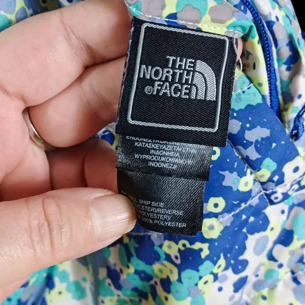 The North Face Reversible Quilted White Blue Floral Jacket Sherpa Girl Sz. XL 18